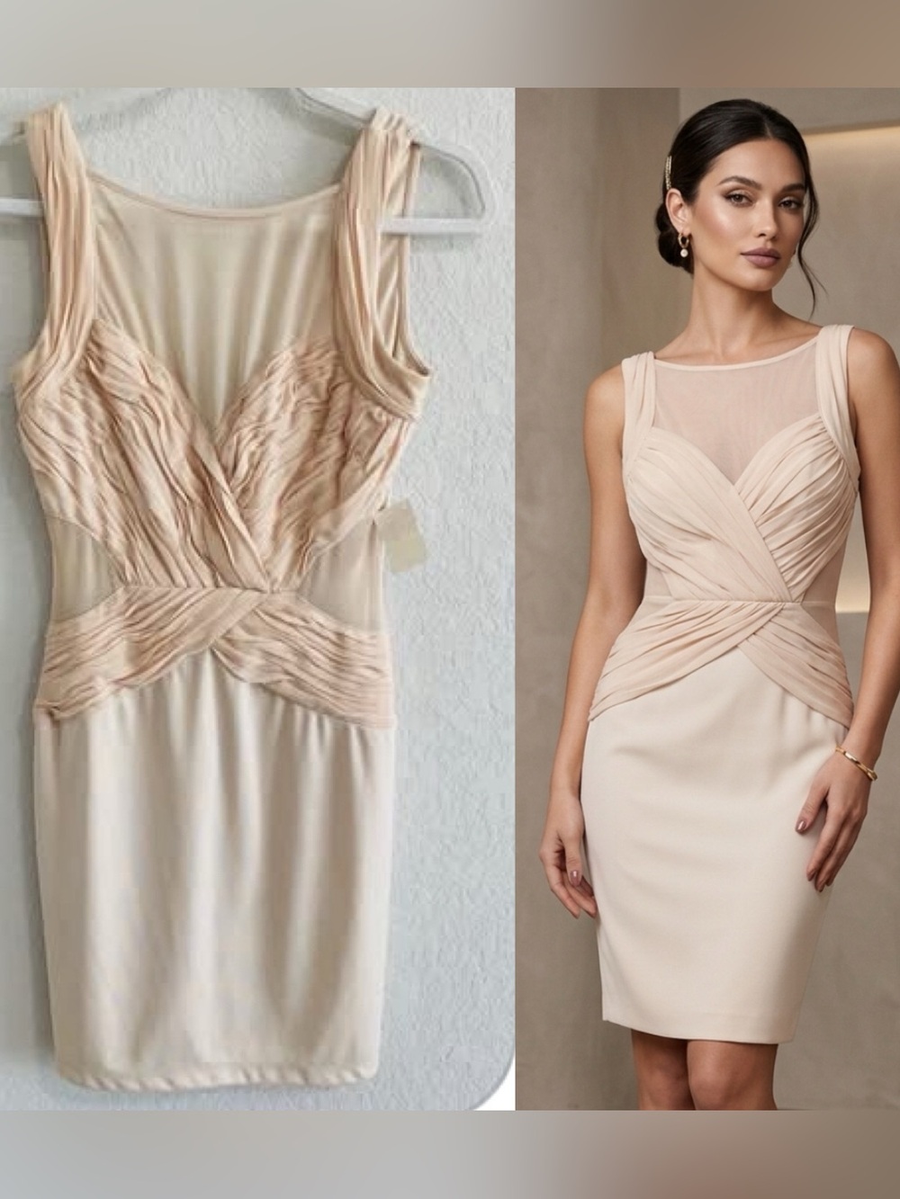 NWT Blush Pink Mesh Cross Over Grecian Cocktail Dress